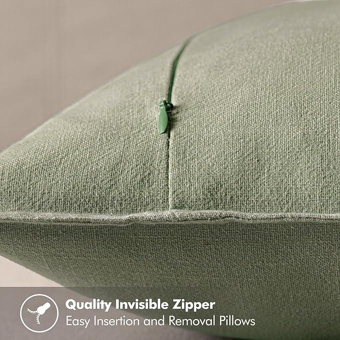 MIULEE Decorative Linen Pillow Covers 18x18 Inch Sage Green Boho Farmhouse Neutral Spring Couch Throw Pillows for Bed Pack of 2 Accent Modern Pillowcase Summer Sofa Livingroom Home Decor