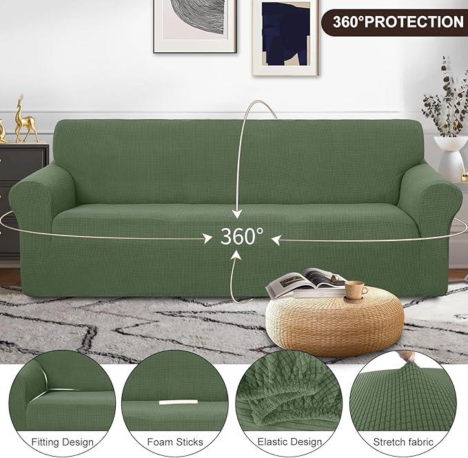 U-NICE HOME 4 Seater Stretch Couch Cover Sofa Cover Washable Sofa Slipcover Furniture Protector for 3 Cushion Couch Sofa Pet Friendly, Loden Frost