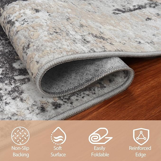 9x12 Area Rugs for Living Room Rug Washable: Abstract Large Rug for Dining Room Bedroom Carpet Non Slip 9 by 12 Indoor Modern Nursery Home Office Black Grey Gold