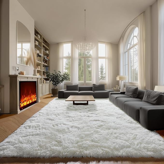 ONASAR Cream White Area Rugs 9x12 Living Room, Ivory Large Fluffy Shag Bedroom Rug, Soft Plush Thick Shaggy Big Floor Carpet for Kids Boy Girls Teen Dorm Nursery Indoor Home Decor Aesthetic