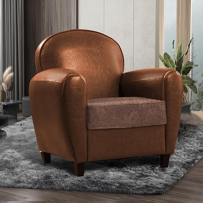 Leather Look Couch Cushion Covers Sofa Seat Slipcovers Sets Couches Furniture Protector for Sectional Armchair Loveseat Pets Kids Stretch Spandex Fabric (1 Cushion Armchair, Brown)