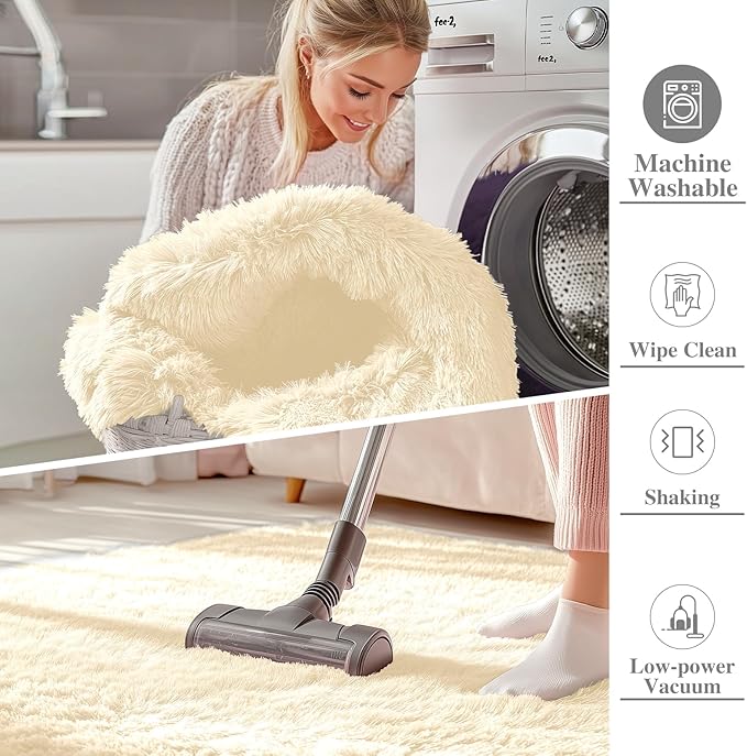 OLANLY 2x8 Machine Washable Runner Rugs for Hallway, Soft Fluffy Shaggy Bedside Rugs for Bedroom, Living Room, Indoor Floor Carpet for Kids Girls and Boys, Nursery Rooms, Home Decor Aesthetic, Cream