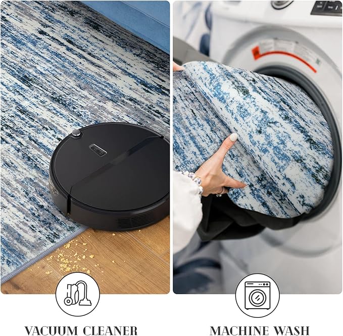 Lansny Modern Abstract Small Area Rug Indoor 3x5 Washable Rug Non-Slip Soft Entryway Rug Grey Blue White Kitchen Mats Thin Print Faux Wool Floor Carpet Throw Rugs for Entrance Bedroom Home Decor