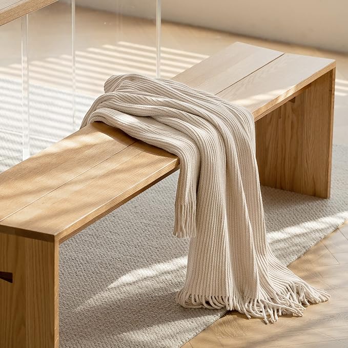 lifein Chenille Throw Blanket 50x60 - Soft Boho Knitted Blanket for Couch Cozy Farmhouse Decor Bed Throw, Lightweight All Season White/Cream Blanket, Decorative for Living Room Bedroom Spring Decor