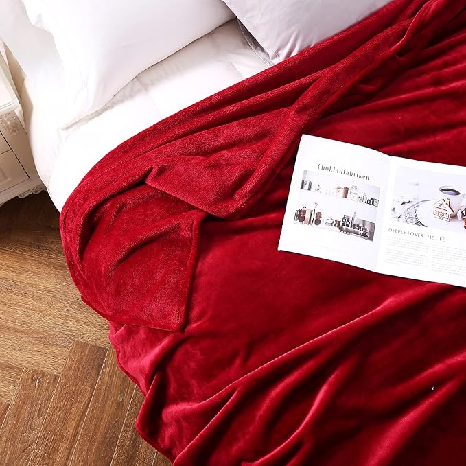 TASTHROW Large Flannel Fleece Throw Blanket, 90×108 Inch - Cozy Lightweight Thick Blanket - All Seasons Suitable for Women, Men and Kids (Burgundy)