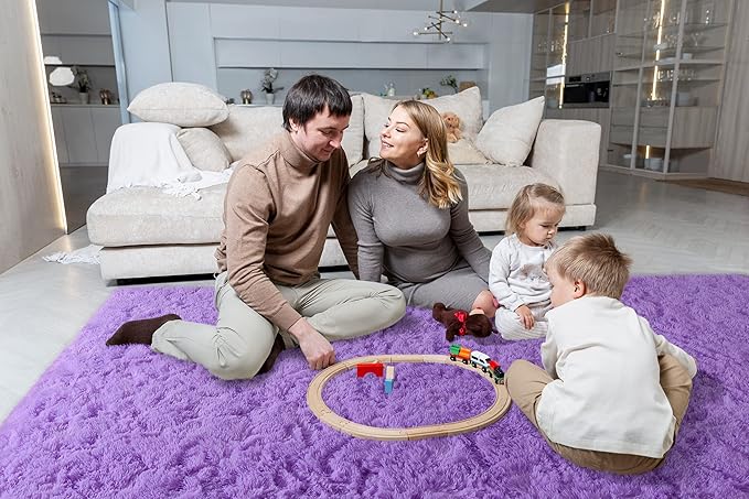 LOCHAS Ultra Soft Indoor Modern Area Rugs Fluffy Living Room Carpets for Children Bedroom Home Decor Nursery Rug 4x5.3 Feet,Lavender Purple