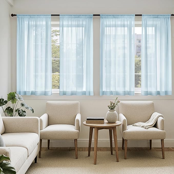 MIULEE Sky Blue Sheer Curtains 63 Inches Long, 4 Panels Set, Light Filtering Rod Pocket Voile Drapes for Living Room and Bedroom, Airy Soft Fabric Window Treatments, 42 x 63 Inches