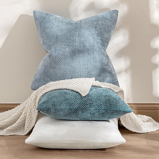 MIULEE Pack of 2 Couch Throw Pillow Covers 18x18 Inch Coastal Light Blue Modern Boho Accent Decorative Pillow Covers Soft Chenille Farmhouse Cushion Covers for Home Decor Bed Sofa Living Room