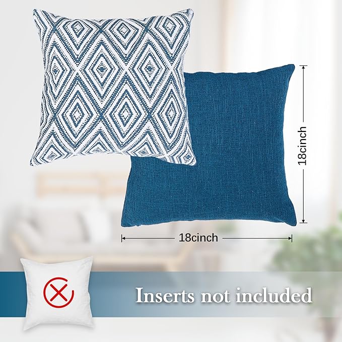 HPUK Decorative Throw Pillow Covers Set of 4 Couch Pillows Linen Cushion Cover for Couch Sofa Living Room, 18"x18" inches, Navy Blue