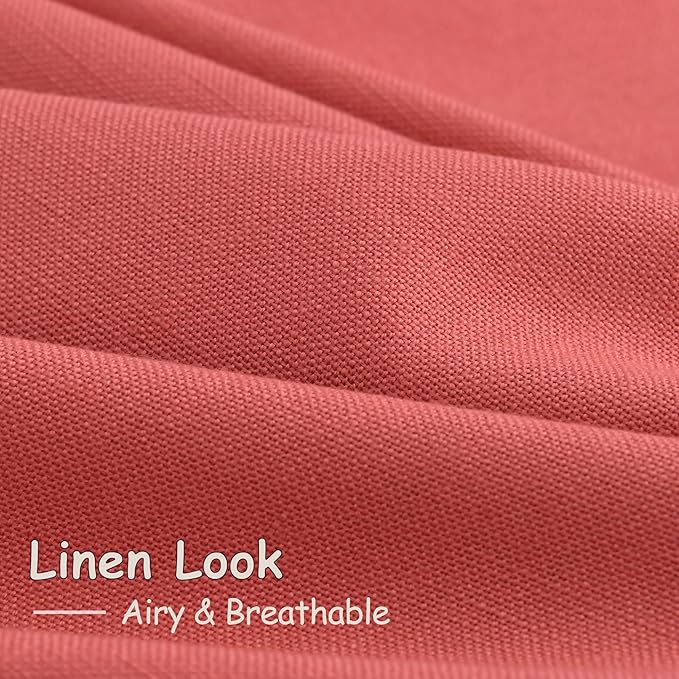 Nanspring Watermelon Red Linen Curtains 84 Inch Length 2 Panels Set, Back Tab Rod Pocket Light Filtering Privacy Semi Sheer Textured Curtains Neutral Farmhouse Decor Curtain for Living Room Bedroom