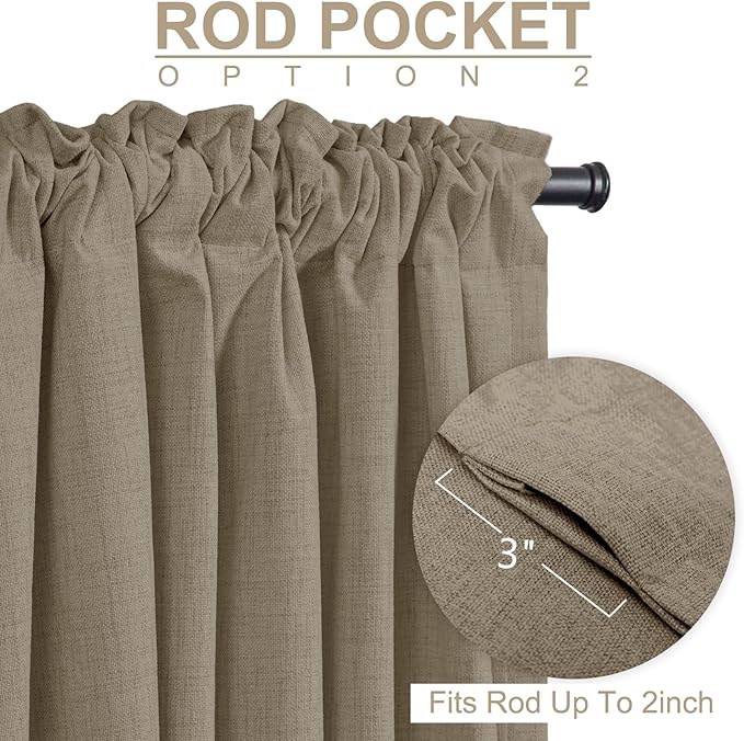 100% Blackout Shield Linen Blackout Curtains for Bedroom 108 Inches Long, Back Tab/Rod Pocket Living Room Drapes, Thermal Insulated Blackout Curtains 2 Panels Set, 50" W x 108" L, Plaza Taupe