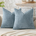 MIULEE Pack of 2 Euro Sham Pillow Covers 24x24 Inch Coastal Smoke Blue Modern Boho Accent Decorative Throw Pillow Covers Chenille Farmhouse Cushion Covers for Home Decor Couch Bed Sofa Living Room