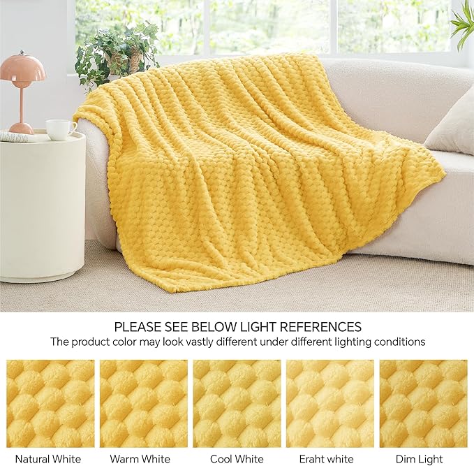 BEDELITE Jacquard Blanket - 3D Fleece Decorative Yellow Twin Size, Super Soft and Cozy Warm Fuzzy Blanket All Seasons Suitable, 60x80Inches