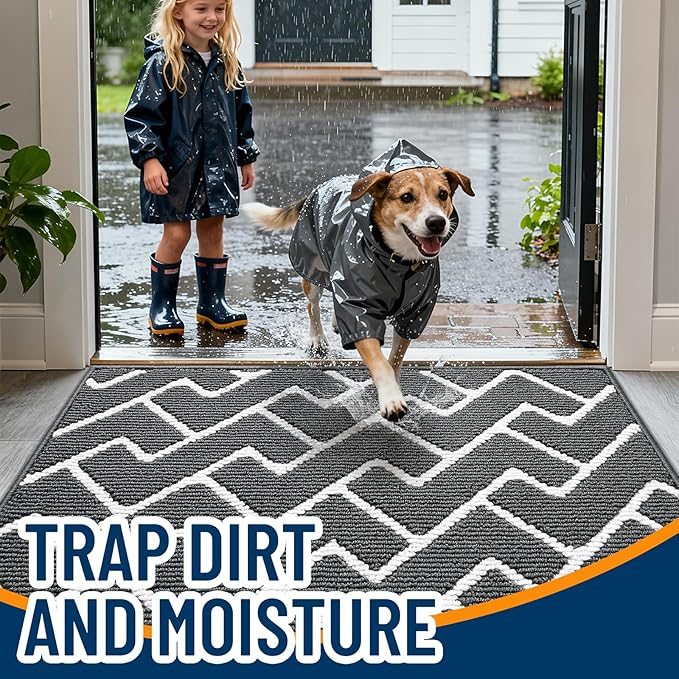 OLANLY Front Door Mat, Non-Slip Rubber Backing, Dirt Resistant and Absorbent, Washable, Easy to Clean Low-Profile Indoor Doormat for Back Door, Entryway, Inside Entrance, 59x35, Charcoal