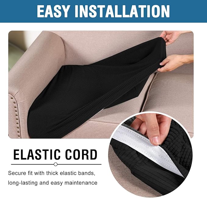 H.VERSAILTEX High Stretch Couch Cushion Covers,Chair Sofa Seat Slipcovers Couch Cushion Cover Stretch Furniture Protector for Kids, Pets(2 Packs Cushion Loveseat Covers, Black)