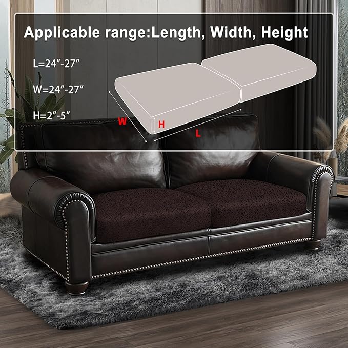 Leather Look Couch Cushion Covers Sofa Seat Slipcovers Sets Couches Furniture Protector for Sectional Armchair Loveseat Pets Kids Stretch Spandex Fabric (2 Cushion Loveseat, Chocolate)