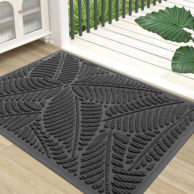 Colorxy Waterproof Doormat, Sturdy Natural Rubber Front Indoor Mat, Non Slip Low Profile Indoor Outdoor Door Mats, Stain and Fade Resistant Floor Mat, Easy Clean Patio Entry Mat, 59''x20'', Light Grey