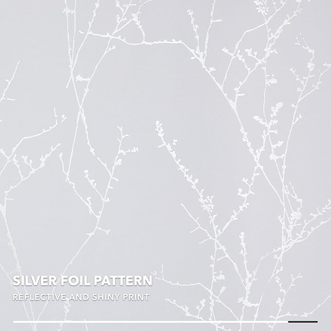 Deconovo Greyish White Curtains, Room Darkening Curtain, Thermal Insulated Soundproof Drapes, Silver Branch Print, 52 x 72 Inch Long, Grommet Window Panels for Living Room Bedroom Nursery, Set of 2