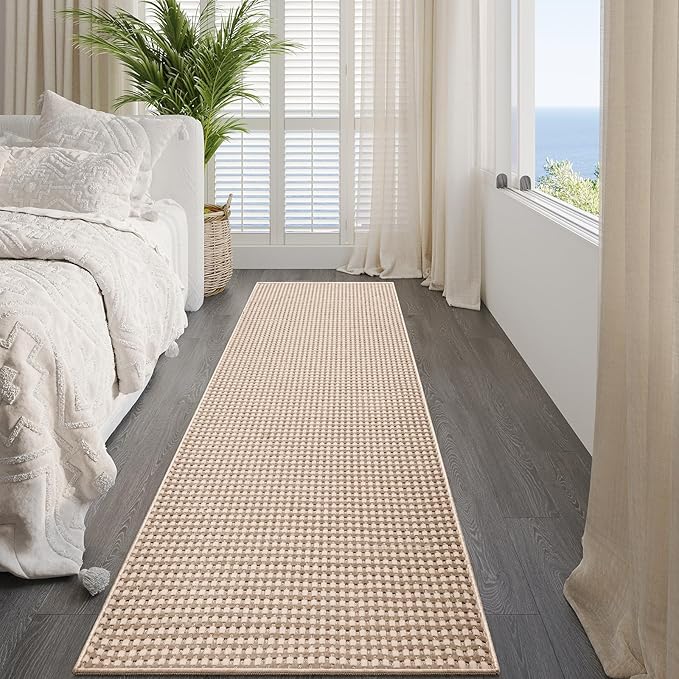 YDKGL 2x10 ft Hallway Runner Rug Extra Long Boho Woven Kitchen Runner Rugs Mat Non Slip Washable, Soft Hall Floor Mat Runner Carpet for Indoor Backdoor Bedroom Entryway Laundry Living Room, Brown