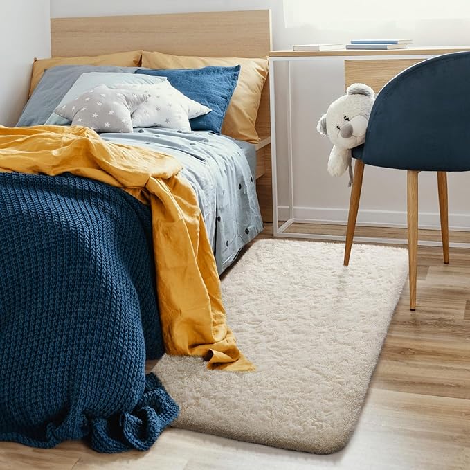 Ophanie Small Ivory Entryway Throw Rugs for Bedroom, 2x4 Mini Area Rug, Affordable Non Slip Fluffy Carpet, Fuzzy Soft Living Room Rugs, Home Decor Aesthetic, Nursery
