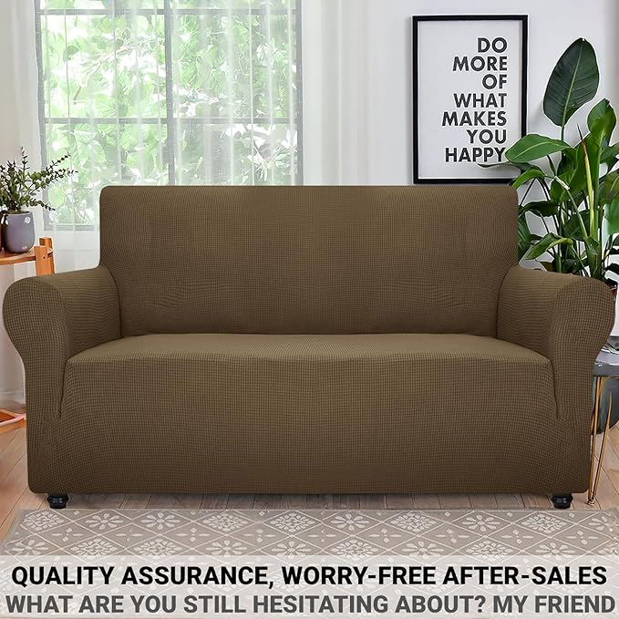 ZNSAYOTX Super Stretch Couch Cover Love Seat Sofa Covers for Living Room Dogs Pet Friendly Furniture Protector Spandex Loveseat Slipcovers with Anti Slip Foam Sticks (Brown, Loveseat)