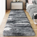 Soft Runner Rugs for Bedroom Hallways, 2x5 Abstract Grey Fluffy Shag Throw Area Rug Non Slip for Bedside Dorm, Long Shaggy Furry Carpet for Nursery Living Room