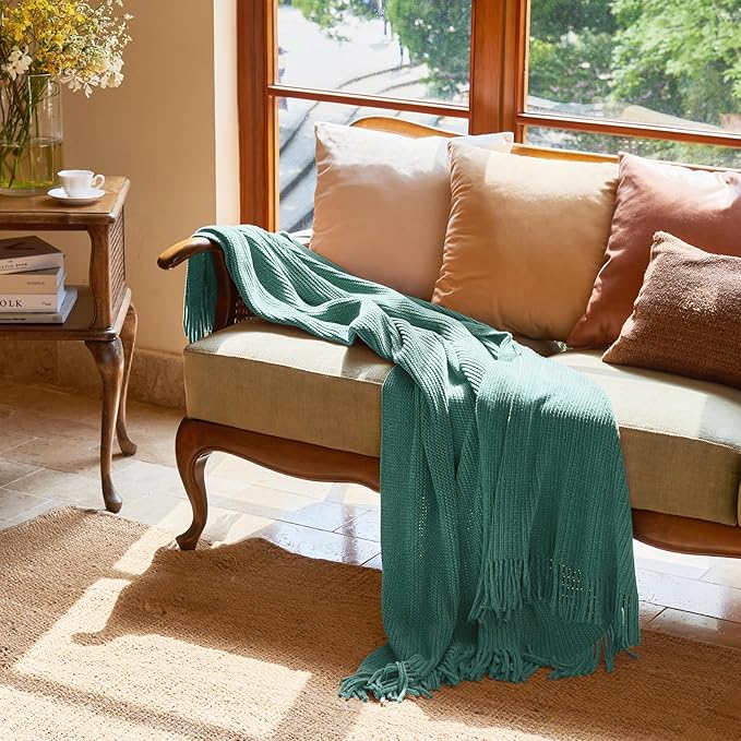 lifein Throw Blanket for Couch, Soft Boho Decor Bed Throw,Cozy Blue Chenille Knitted Small Farmhouse Lightweight Throw (Aqua,50 * 60")
