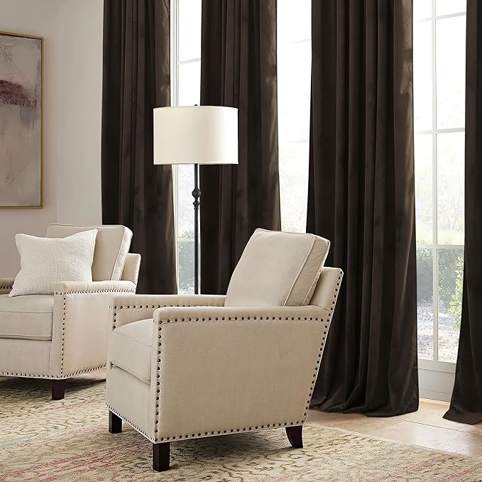 RYB HOME Brown Blackout Curtains 84 inches Long Velvet, Room Darkening Thermal Insulated Drapes with Hook Belt for Bedroom Home Theater, W 52 x L 84 inches, 2 Panels Set