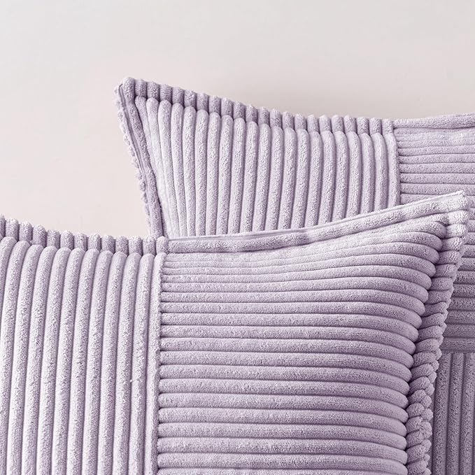 MIULEE Decorative Throw Pillow Covers for Couch Bed Livingroom 20x20 Inch Set of 2 Purple Boho Accent Throw Pllows Broadside Striped Patchwork Soft Corduroy Pillowcases