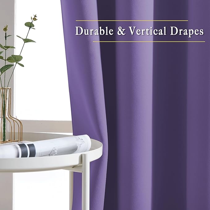 NICETOWN Blackout Curtains 90 inch Length - Triple Weave Energy Saving Sound Reducing Thermal Insulated Solid Grommet Blackout Drapes for Bedroom/Living Room (1 Pair, W46 x L90, Lilac Purple)