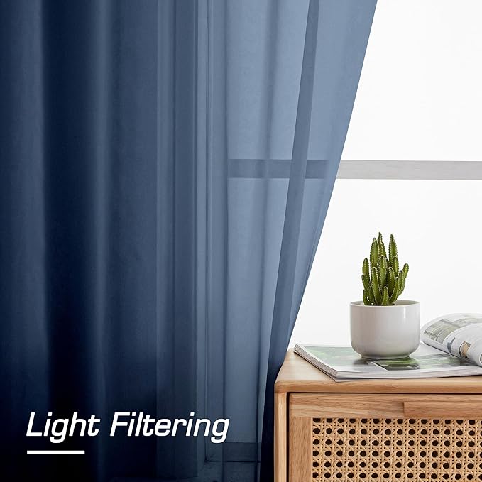 OWENIE Blue Sheer Curtains, Sheer Curtains 78 inches Long 2 Panels Set, Rod Pocket Voile Fimly Sheer Drapes for Living Room/Bedroom, 2pcs, Each 42" W x 78" L, Navy Blue