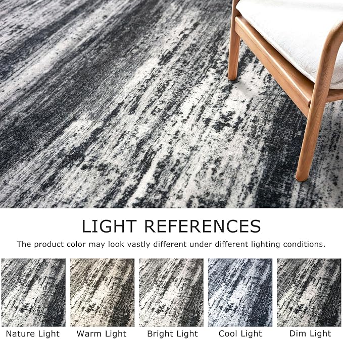 KOZYFLY Modern Abstract Washable Rug Runner 2.6x12 Hallway Rug Runner Non-Slip Soft Kitchen Runner Rugs, Black Navy Blue Grey Striped Carpet for Entryway Bathroom Laundry Room Foyer
