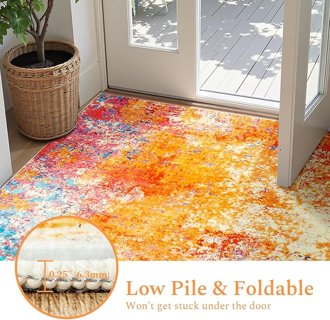 Rugflix 8x10 Area Rugs for Living Room, Washable Large Multicolor Rug Stain-Resistant Low Pile, Modern Carpet for Dining Room Home Office Kid Room Nursery Bedroom, Colorful Rainbow