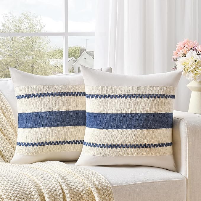 Fancy Homi Set of 1 Dusty Blue Vintage Euro Decorative Throw Pillow Cover 26x26 Inch for Couch Bed Sofa Chair Bedroom, Rustic Retro Square Cushion Case, Modern Farmhouse Boho Living Room Decor Indoors