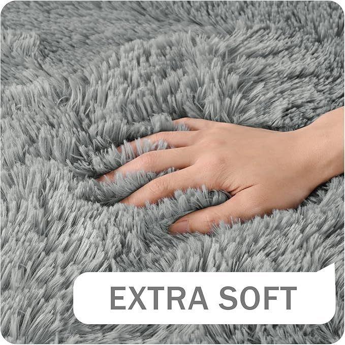 Amearea Shag Small Rug, Fluffy 2x4 Feet Throw Rugs for Bedroom Girls Living Room, Extra Soft and Fuzzy Shaggy Carpet, Non Slip, Solid Color Nursery Home Floor Decor Carpets, Grey