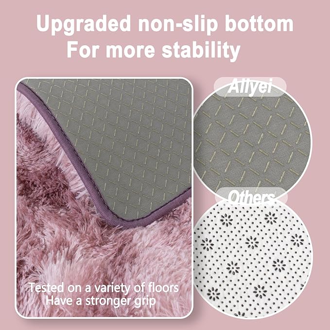 Soft Runner Rugs for Bedroom Hallways, 2x4 Tie-Dyed Grey Purple Fluffy Shag Throw Area Rug Non Slip for Bedside Dorm, Long Shaggy Furry Carpet for Nursery Living Room