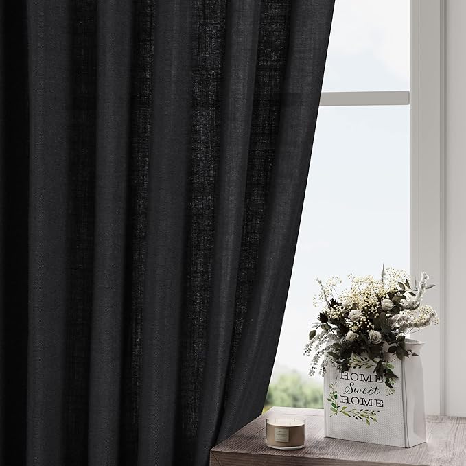 Black Kitchen Cafe Curtains 45 Inch Length 2 Panel Set Back Tab Pocket Semi Sheer Light Filtering Short Curtain Modern Farmhosue Small Curtains for Basement Window Bathroom Living Room 52x45