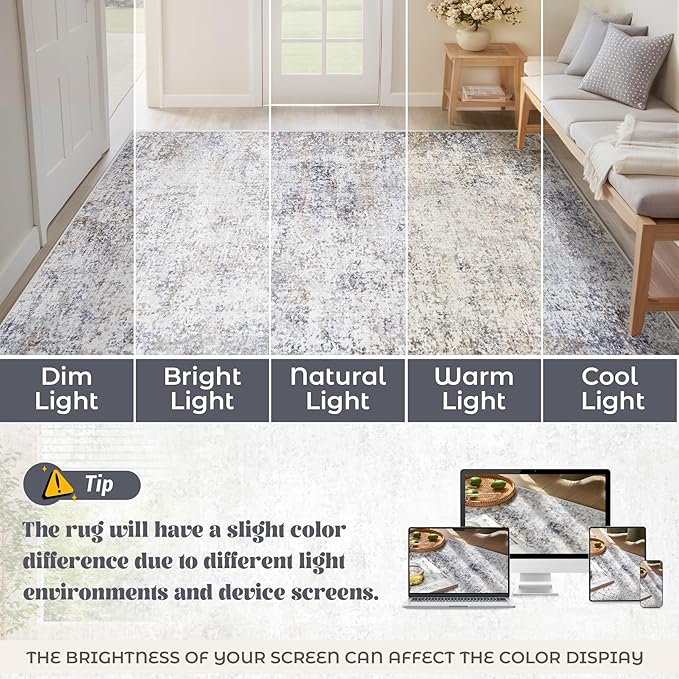 XLUEZ 6x9 Area Rugs for Living Room, Washable Modern Abstract Large Area Rug Neutral Soft Non Slip Kids Rug Stain Resistant Indoor Carpet for Bedroom Nursery Dining Room Playroom(Bluegrey, 6'x9')