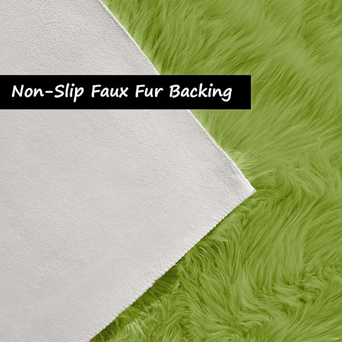 Goolela Lime Green Area Rug 6x9 Fuzzy Fluffy Furry Shag Rug for Bedroom Faux Sheepskin Fur Soft Rectangle