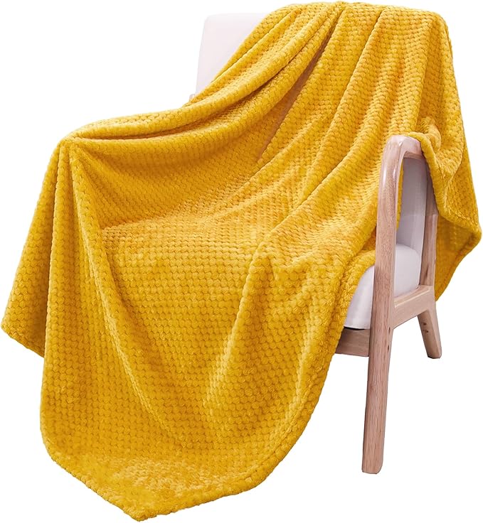 Exclusivo Mezcla Fleece Throw Blanket Extra Large, Super Soft and Warm Blankets for Couch, Sofa and Bed Waffle Textured, Cozy, Fuzzy and Lightweight (Mustard Yellow, 50x70 Inches)