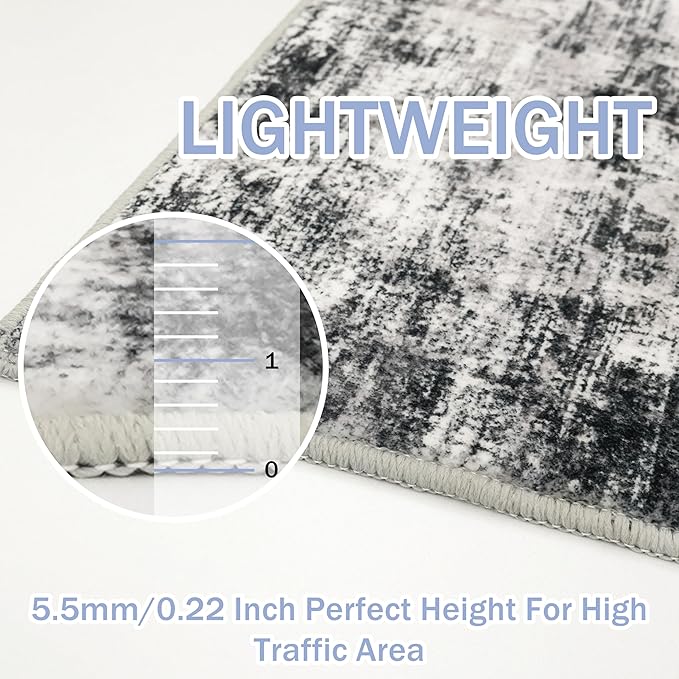 IOHOUZE Modern Abstract Area Rugs 5x7 Ft Washable Rugs for Living Room, Non Slip Dining Room Rug, Printed Faux Wool Rugs for Bedroom, Floor Carpet for Office Nursery Playroom, Black Grey