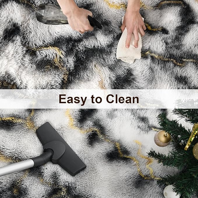 TWINNIS Super Soft Shaggy Rugs Fluffy Carpets, 5x8 Feet, Indoor Modern Plush Area Rugs for Living Room Bedroom Kids Room Nursery Home Decor, Upgrade Anti-Skid Rectangular Fuzzy Rug, Grey Gold