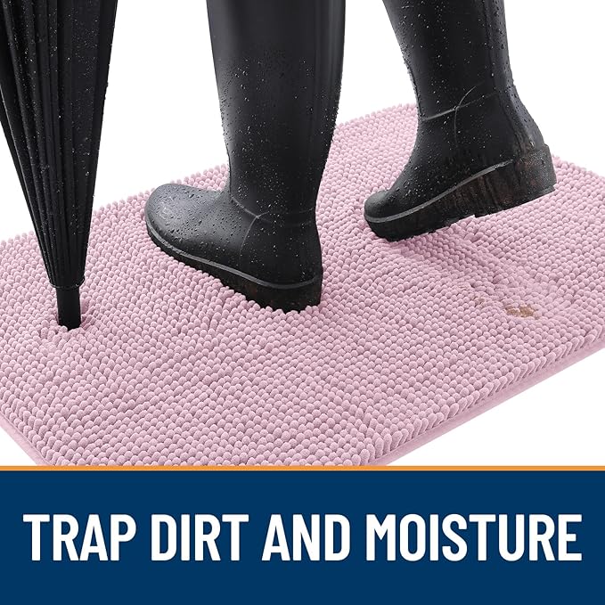 OLANLY Dog Door Mat for Muddy Paws 54x24, Absorbs Moisture and Dirt, Absorbent Non-Slip Washable Doormat, Quick Dry Chenille Mud Mat for Dogs, Entry Indoor Entryway Carpet for Inside Floor, Dusty Rose