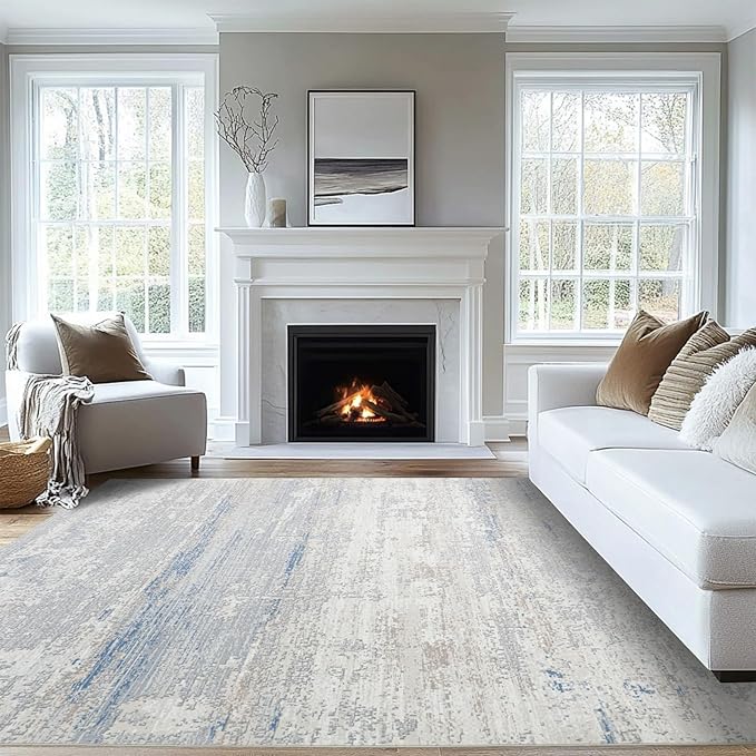 Washable Rugs 8x10 Area Rugs for Living Room- Modern Abstract Rugs for Bedroom,Dining Room, Large Soft Low Pile Carpet with Non Slip Rubber Backing,Neutral Accent Rug for Nursery Home Office