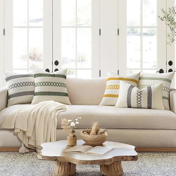 MIULEE Set of 2 Moss Green Boho Decorative Pillow Covers 18x18 Inch Farmhouse Rustic Couch Throw Pillows Modern Summer Cotton Cushion Covers Retro Cute Macrame Woven Spring Decor for Bed Sofa Chair