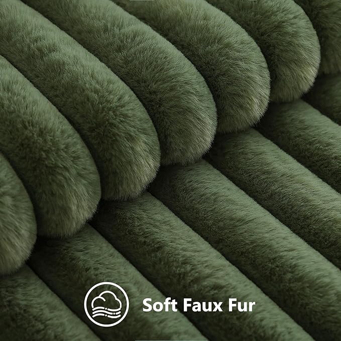 decorUhome Cozy Faux Fur Throw Pillow Covers 16x16 Set of 2 Decorative Soft Plush Striped Modern Farmhouse Boho Couch Pillow Cases with Velvet Back for Sofa Bed Living Room, Olive Green