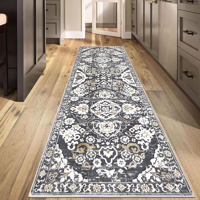 HEBE Hallway Runner Rug 2'8''x8' Washable Vintage Distressed Area Rugs Non Slip Laundry Rug Runner Boho Floor Carpet Runners for Hallways Entryway Laundry Room Kitchen Bathroom