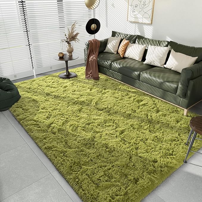 LOCHAS Ultra Soft Indoor Modern Area Rugs Fluffy Living Room Carpets for Children Bedroom Home Decor Nursery Rug 6x9 Feet, Green