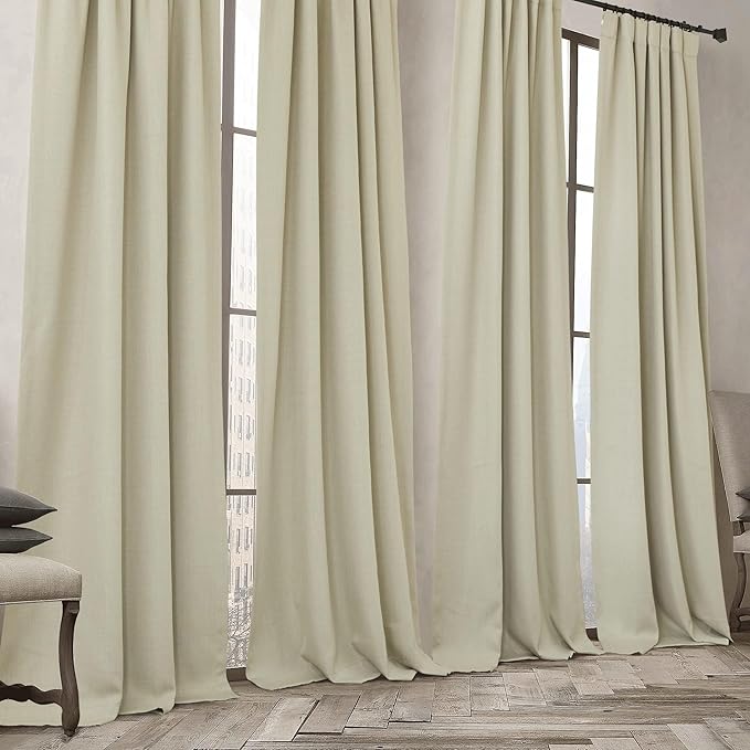 NICETOWN Room Darkening Bedroom Curtains 84 inches Long, Pinch Pleated Curtains Faux Linen Blend Light Blocking Noise Canceling Thermal Drapes for Living Room, Linen Beige, W52 x L84, 2 Panels
