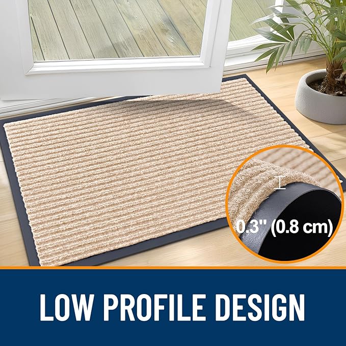 OLANLY Front Door Mat Indoor Outdoor Entrance, Waterproof Heavy Duty Doormat, Fade Resistant, Low Profile, Easy Clean Patio Porch Welcome Floor Mats for Entry, 71x47, Beige
